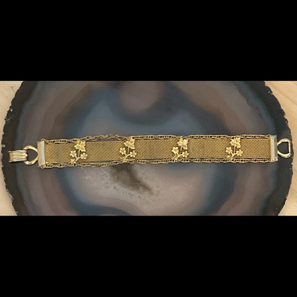 Vintage goldette gold mesh & chain flower bracelet - Picture 1 of 5